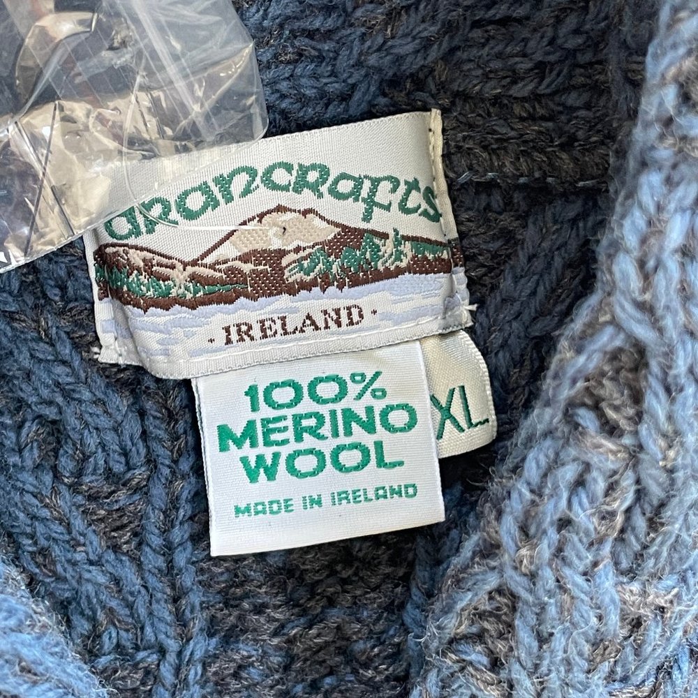 NEW Aran Crafts Ireland 100% Merino Wool Double Knit Cardigan Womens XL Pockets